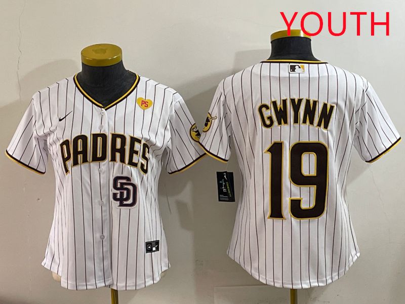 Youth San Diego Padres 19 Gwynn White Stripe Game 2025 Nike MLB Jersey style 9